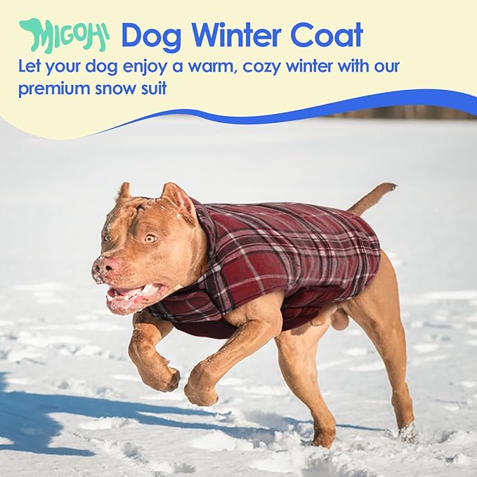 MIGOHI Dog Jackets for Winter, Windproof Waterproof Reversible Dog Coat for Cold Weather, British Style Plaid Warm Dogs Vest for Small Medium Large Dogs, Red, XL