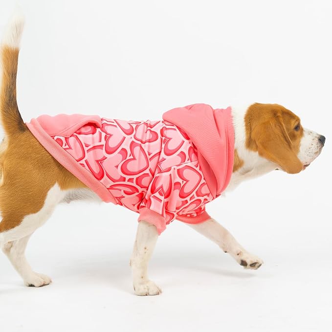 PUPTECK Fall Winter Dog Hoodie Pet Sweatshirt Soft Warm Clothes Fleece Lined with Hat for Small Medium Large Dogs, Pocket Design, Pink XL