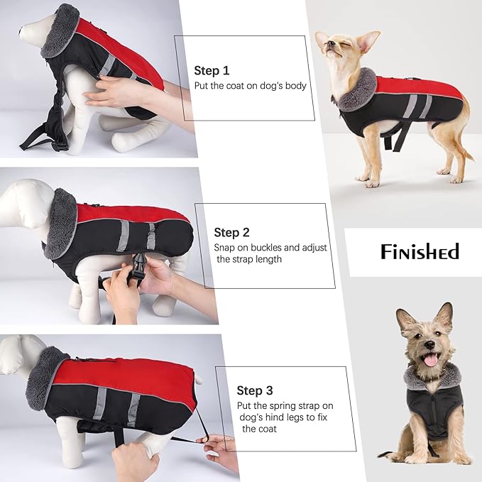 QBLEEV Warm Dog Coat Reflective Winter Jacket, Waterproof Windproof Turtleneck Clothes for Cold Weather, Fleece Snowsuit Christmas Vest Pet Apparel for Small Medium Large Dogs 2XL