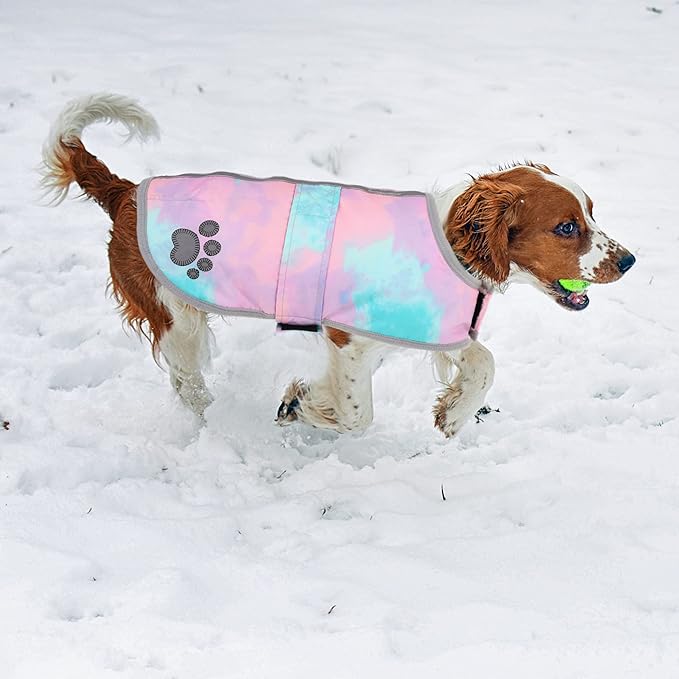Queenmore Dog Winter Coat, Cold Weather Fleece Jacket for Dogs, Waterproof Reflective Reversible, for Small, Medium and Large Dogs (Tie-Dye, S)