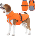 IECOii Waterproof Dog Jacket - Reflective, Adjustable & Windproof & Fleece Lined, Waterproof Snow Coat Quick Release Buckles for Bulldog, Pitbull Running, Orange, Size XL