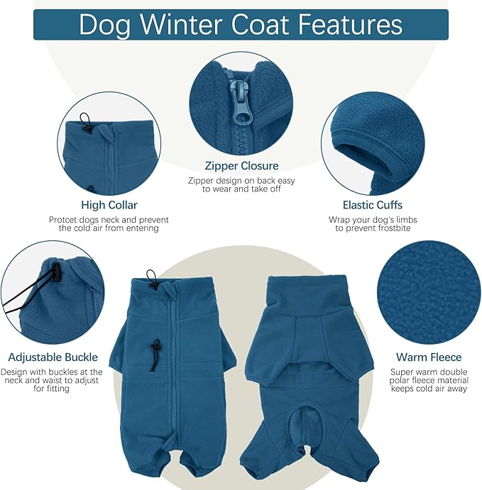 ROZKITCH Dog Fleece Sweater, Pet Windproof Warm Cold Weather Jacket Vest Cozy Jumpsuit Apparel Outfit Clothes for Small Medium Large Dog Walking Sleep 2XS