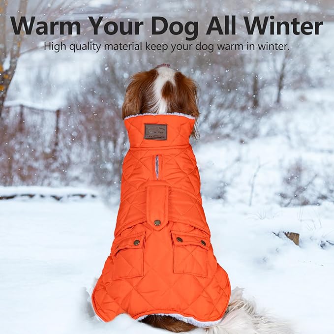 KYEESE Dog Coat Soft Pet Sweater with Leash Hole Windproof Dogs Jacket with Fleece Lined Waterproof Dog Coats for Large Dogs Warm Cat Clothes for Cold Weather Thick Pet Winter Puffer Coat with Pocket