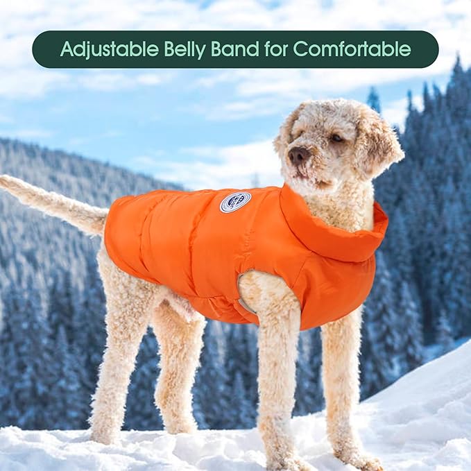 Kuoser Dog Coat Warm Dog Puffer Jacket, Windproof Dogs Padded Vest Lightweight Cold Weather Coats Pet Snowsuit Soft Puppy Winter Clothes for Medium Large Dogs, Button Design, Easy On/Off, Orange L