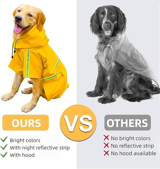 Reflective Strip Dog Raincoat, Ultra - Light Breathable Waterproof Rain Jacket with Hood, Adjustable Sizes for Small/Medium/Large Dogs, (2XL)