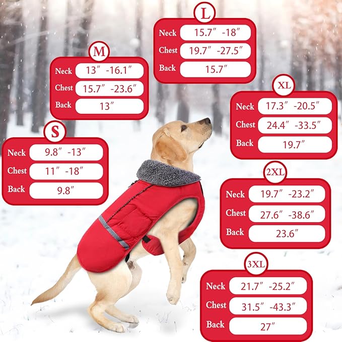 Doglay Dog Coat, Waterproof Dog Jacket Pet Winter Coat for Cold Weather with Thicken Furry Collar, Reflective Puppy Winter Jacket Warm Fleece Lining for Small Medium Large Pets