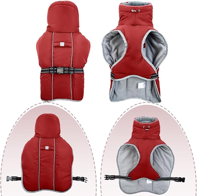Warm Dog Coat Reflective Jacket,Size S Waterproof Winter Coat Turtleneck Dog Clothes for Cold Weather,Thick Fleece Snowsuit Christmas Vest for Small Dogs,Thermal Cold Weather Coats,Red,S