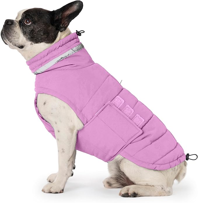 Dog Coat, Waterproof Winter Jacket, Warm Windproof Jacket, Reflective Adjustable Turtleneck Coats for Small Dogs with Hook & Loop - Lilac - S