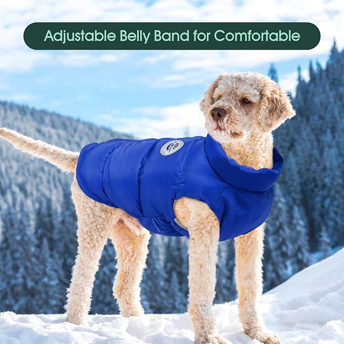 Kuoser Dog Coat Puffer Vest, Warm Dog Jacket Windproof Dogs Cold Weather Coats Pet Snowsuit Padded Vests, Lightweight Puppy Winter Clothes for Small Medium Dogs, Button Design, Easy On/Off, Blue M