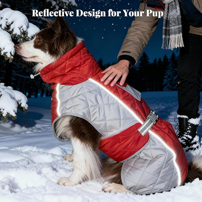 Dog Coat Dogs Winter Coat- Fleece Lined,Water-Resistant,Convertible Collar,Back Reflective Strip&Easy to Wear for Outdoor Walking Dog-Jacket(Red, X-Small)