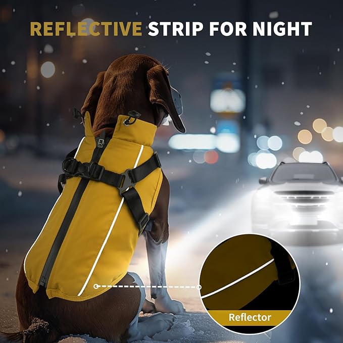 Dog Winter Coat Reflective Water-Resistant Jacket, Fleece Lined Windproof Puppy Coat with Back Zipper & D-Ring, Cold Weather Dog Coats for Small Medium Large Dogs (XXL, Orange)