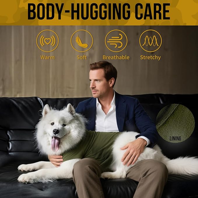 OneTigris Dog Pajamas - Breathable Modal Stretch Dog Clothes, Four-Legged Cold Weather Clothes, Anti-Shedding Suit Onesie with Back Locking Zipper and Adjustable Chest Drawcord