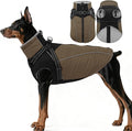 ASENKU Reflective Dog Coat with Built-in Harness, Windproof Fleece-Lined Dog Jacket for Small, Medium, Large Dogs, Warm Winter Vest with Turtleneck & Zipper (Khaki L)