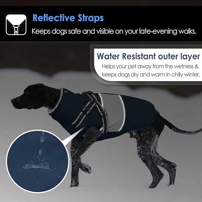 AOFITEE Dog Winter Coat, Dog Coat with Harness Built in, Dogs Jacket for Large Dogs, Reflective Waterproof Pet Puffer Jacket Snowsuit, Warm Fleece Windproof Pet Sweater for Cold Weather, XL