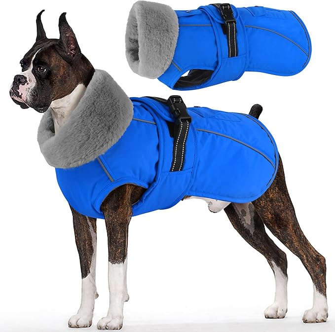 Dogcheer Dog Coat with Pocket, Waterproof Dog Jacket with Adjustable Buckle, Reflective Puppy Winter Coat Warm Turtleneck Fleece SnowJacket for Small Medium Large Dogs - Blue XL