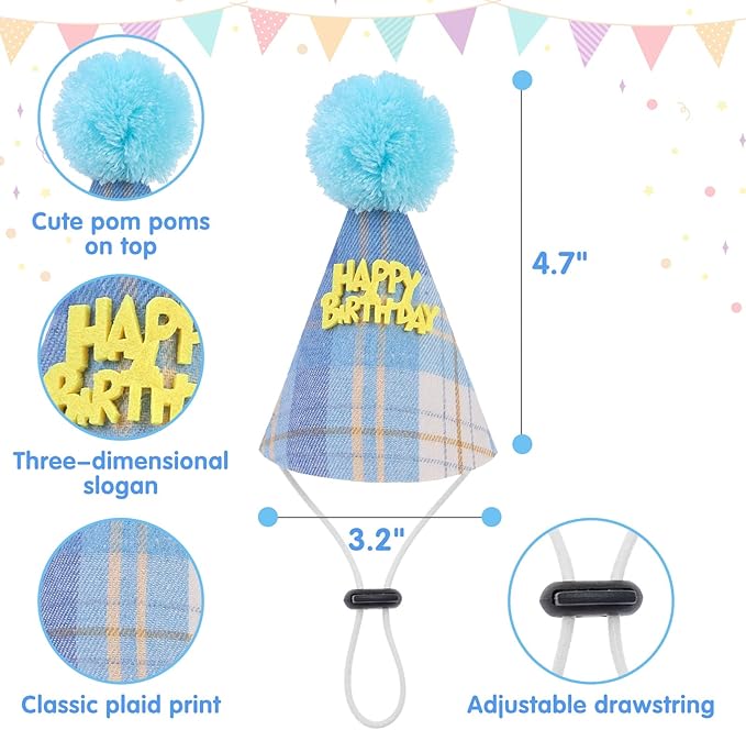 SCENEREAL Dog Birthday Bandana Hat Set, Puppy Birthday Party Supplies for Boys Dogs, Pet Birthday Scarf Outfit with Sign Banner and Balloons for Small Medium Large Dogs