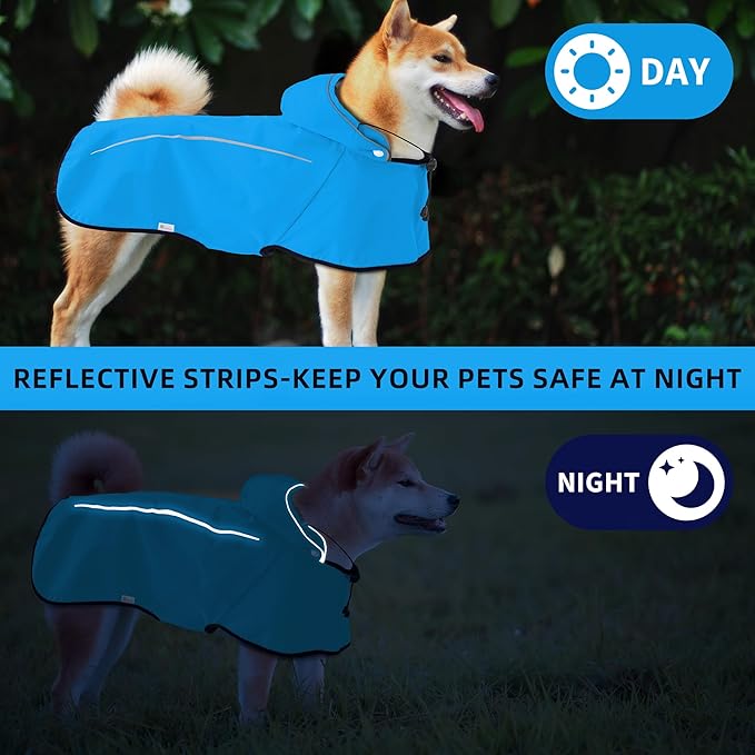 Mile High Life Dog Raincoat, Adjustable Waterproof Pet Rain Jacket, Reflective Hooded Poncho for Small Medium Large Dogs, Lightweight Breathable Pet Rain Coat (Blue,XL Chest 31"-37")