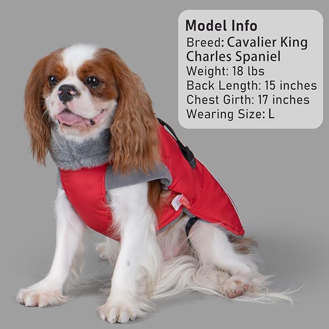 KYEESE Waterproof Dog Coat, Windproof Warm Winter Jacket with Thick Fleece Lined, Cozy Turtleneck Dog Coats for Large Dogs with Leash Hole, Reflective Outdoor Cold Weather Coat, Red, XXX-Large
