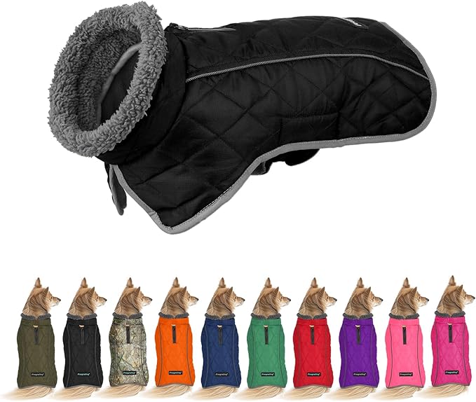 Fragralley Dog Coat Medium, Waterproof Dog Jacket with Warm Fleece Lining, Adjustable Reflective Dogs Winter Coat, Turtleneck Pet Coats for Cold Weather (Black M)