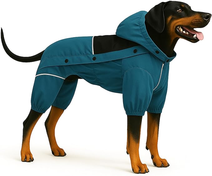 LOVELONGLONG Waterproof Dog Raincoat with Removable Hood – Outdoor Full Body Dog Jacket, Windproof Snowproof Shell Suit – All Season Pet Rain Gear Ocean Teal XS