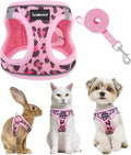 SCENEREAL Cat Harness & Leash Set Escape Proof - Adjustable Air Mesh Vest with Reflective Strips for Kittens, Puppies, Rabbits, Pink Leopard M