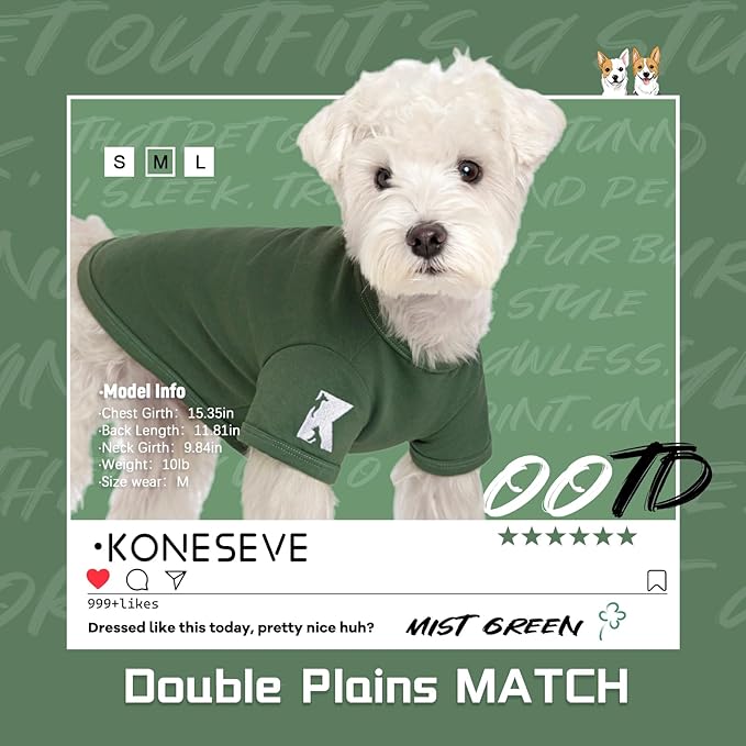 Koneseve Dog Shirts Soft Cat Clothes Comfy Cotton Stretchy for Small Dogs 2-Pack Rust & Mist Green M