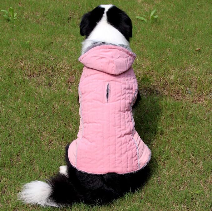 Fleece Dog Hoodie for Large Dogs Super Warm Doggie Jacket for Cold Winter Dog Coats,Pink XL