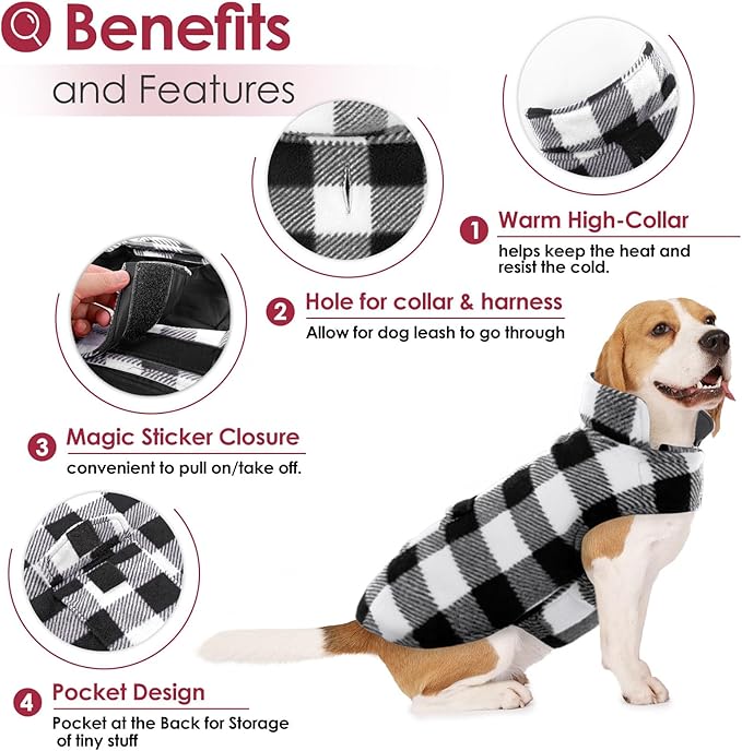 AOFITEE Dog Coat Plaid Dog Winter Coat for Small Dogs, Warm Dogs Jacket Christmas Sweater, Waterproof Pet Puffer Jacket, Reversible Pet Cold Weather Coats for Small Medium Large Pets, Black L