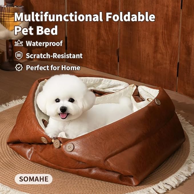 Cat Beds for Indoor Cats Dog Bed for Small Dogs 5 in 1 Function - Leather Mats Bed Cave Pillow Pad for Puppy & Kitten Four-Season 27.5 * 35.4inch Pink