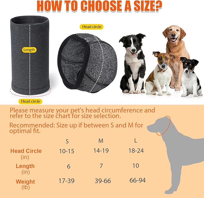 SlowTon Quiet Ears Dog Hoodie - 2 Pcs Ear Wrap Dog Ear Muffs Noise Protection, Anxiety Relief Dogs Hat Calming Hood Head Cover, Pet Headband Dogs Ear Protector for Grooming, Force Drying (Grey,S)