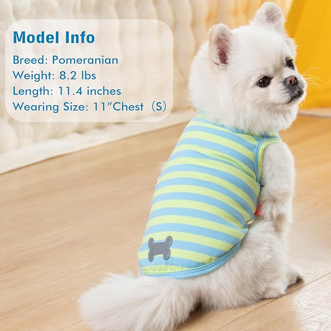 KYEESE 2Pack Dog Shirts Striped T Shirt Cotton Tank Top Soft Tee for Small Dogs Lightweight Clothes Sleeveless Dog Vest, Medium,Blue+Striped