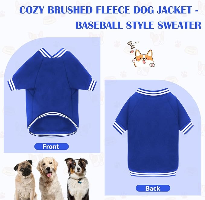 Dog Sweater Brushed Fleece Baseball Jacket Soft Warm Pet Sweatshirt Dog Sweaters for Small Dogs Puppy Sweater Boy Girl Pet(Blue-XS)