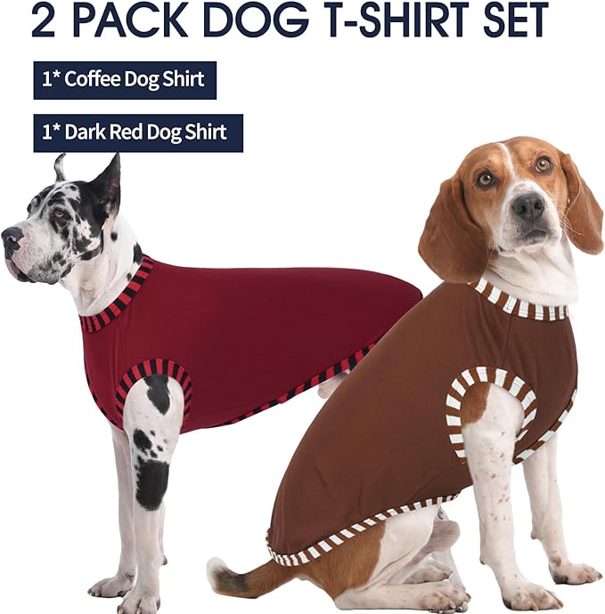IECOii 2 Pack Dog T-Shirt for Small Dogs | Breathable Stretch Fit for Summer, UV Sun Protection for Chihuahua & Cats, Coffee+DarkRed,M