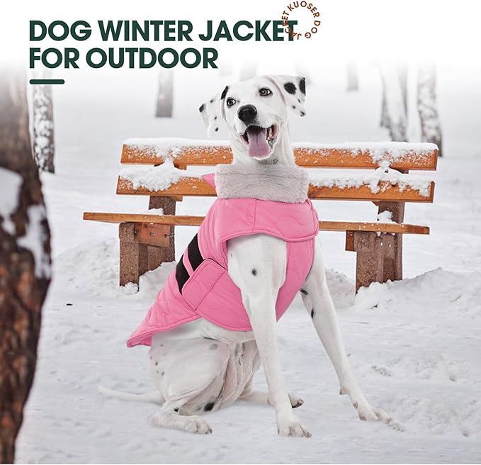 Kuoser Dog Jackets for Small Dogs, Warm Dog Coat with Leash Hole, Winter Jacket Pet Clothes for Cold Weather, Waterproof Doggie Winter Vest for Pug Dachshund, Pink S