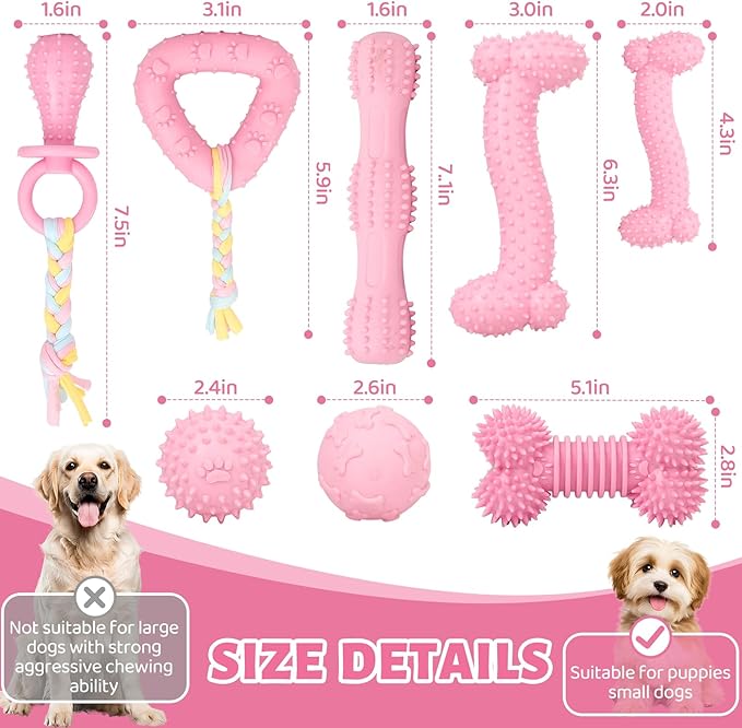 8 Pack Puppy Chew Toys for Teething Cute Pink Dog Teething Toys for Puppies Soft Durable Interactive Chew Toy for Small Dogs