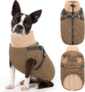 Queenmore Dog Winter Jacket, Dog Coats for Large Dogs, Warm Cozy Pet Jacket Winter with Harness Built in, Waterproof Pet Snow Jacket, Thick Fleece Lining Snowsuit for Large Dogs, Brown L