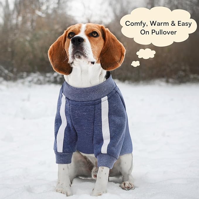 Queenmore Fleece Dog Sweater for Male Dogs, Soft Pullover Dog Sweatshirt with Leash Hole/Reflective Stripes – Cozy Winter Fleece Jacket for Small Medium Large Boy Puppy, Blue XL