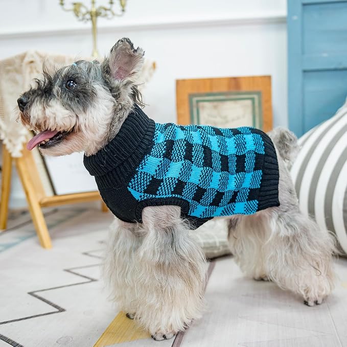PUPTECK Dog Sweaters for Large Medium Small Dogs - Fall Classic Plaid Style Puppy Holiday Winter Coat Clothes Warm