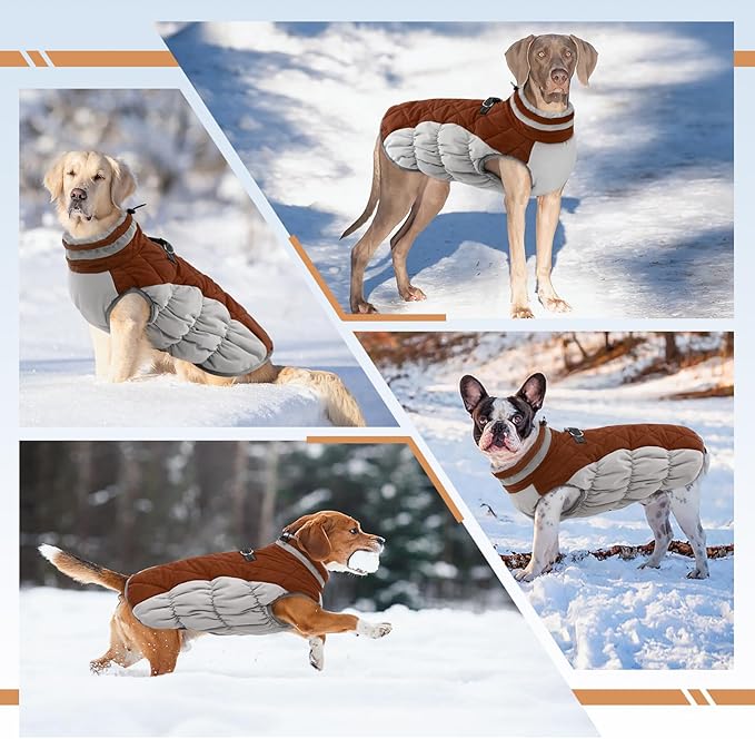 Dog Jackets for Medium Dogs,Medium Dog Coat,Warm Pet Winter Coat Zip Up Back,Waterproof Dogs Jacket with D-Ring,Pet Cold Weather Coats with Fleece Lined, Snowsuit Pug Boston Terrier,Brown,M