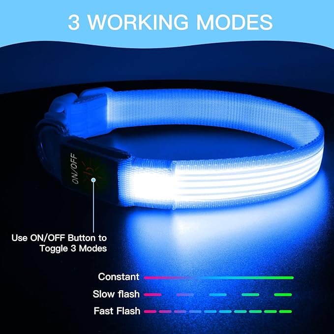 YFbrite Light up Dog Collar, USB Rechargeable LED Puppy Collar Super Bright Adjustable Glowing Dog Lights for Night Walking (Design-2- Blue, Small)