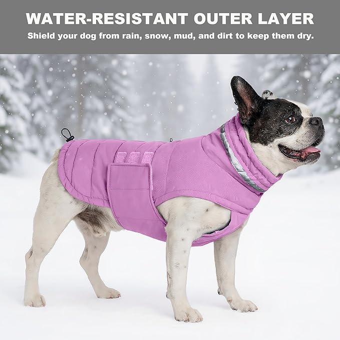 Dog Coat, Waterproof Winter Jacket, Warm Windproof Vest, Reflective Adjustable Turtleneck Coats for Large Dogs with Hook & Loop - Lilac - XL