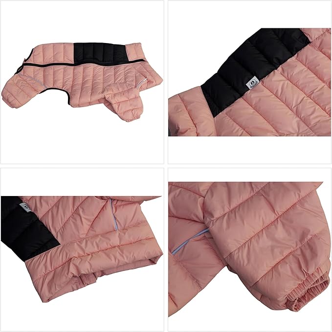 lovelonglong Dog Coat Dog Warm Jacket, 4 Legs Covered Waterproof Windproof Reflective Warm Dog Vest, Zippered Adjustable Outdoor Dog Snow Jacket for Small Medium Large Dogs Lotus Pink M