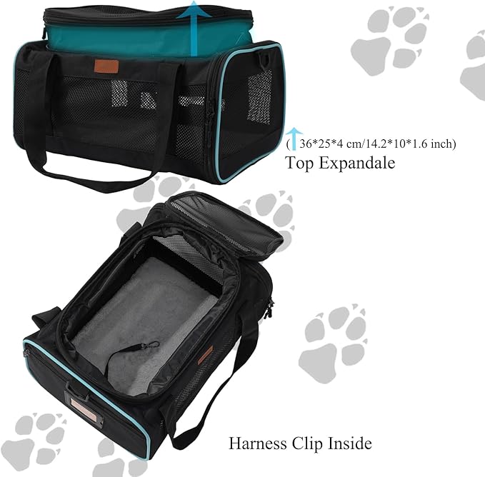 HSC PET Soft Cats Carrier Small Dog Carriers Airline Approved Softsides Pets Bag,Black,Lightweight,Luxury Style,Top Expandable,Guaranteed on Cabin Board Flight Travel Recommend Under 15 lbs (Black)