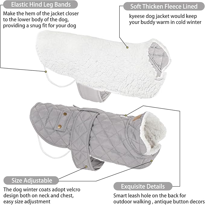 KYEESE Dog Coat Windproof Dog Coats for Small Dogs Waterproof Dogs Jacket with Fleece Lined Warm Pet Winter Puffer Coat with Leash Hole Soft Pet Sweater for Cold Weather Thick Cat Clothes with Pocket