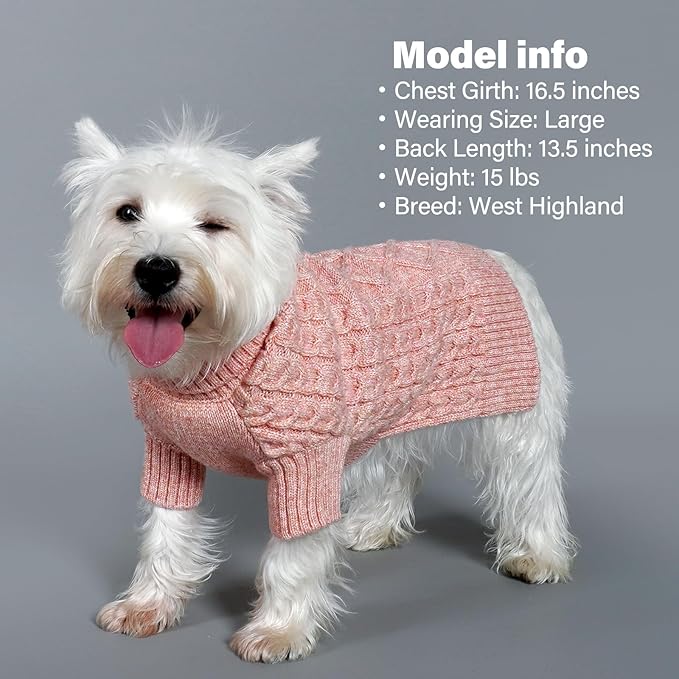 KYEESE Dog Sweater Comfy Pet Coats Stretchy Small Pet Sweater Pet Knitwear with Long Sleeve Turtleneck Dog Sweater for Small Dogs for Cold Weather, Pink, Medium