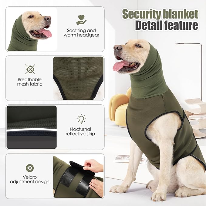 Dog Anxiety Vest,Pet Calming Hoodie Breathable Dog Anti-Anxiety Jacket for Thunder Fireworks and Separation,Green S