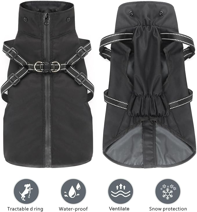 Mosucoirl Dog Raincoat Waterproof Dog Hoodie Reflective Dog Raincoat Hooded Adjustable Rain Jacket for Small Medium Large Dogs Puppies (Black, S)