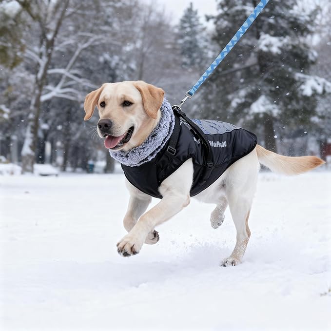 Dog Coat for Medium Large Dogs,Waterproof Reflective Dog Winter Jacket with Harness, Fleece Snowsuit,Warm Pet Winter Coat(Reflective blue-4XL)