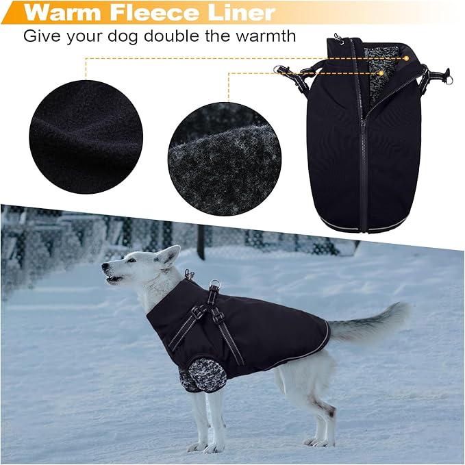 Lelepet Dog Coat 3 in 1 Waterproof Dog Winter Jacket with Harness Built in Windproof Snow Jakcet with Detachable Fleece Sweater Lining Reflective Thermal Cold Weather Coats for Small Medium Large Dogs