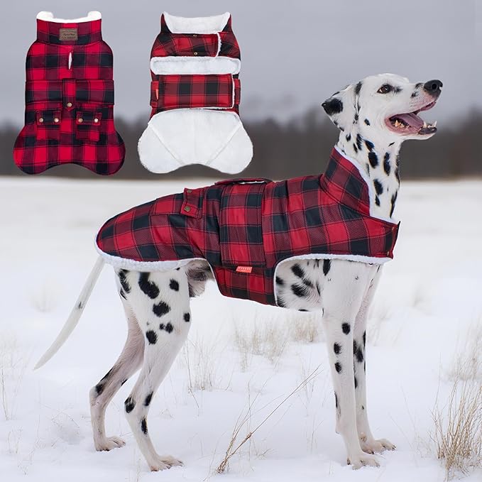 KYEESE Dog Coat Thick Dog Coats for Medium Dogs Soft Dogs Jacket with Pocket Waterproof Cat Clothes for Cold Weather Windproof Pet Sweater with Fleece Lined Warm Pet Winter Puffer Coat with Leash Hole